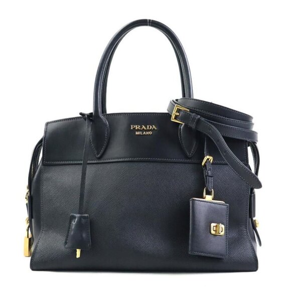 Auth PRADA Handbag Shoulder Bag Black Leather/Goldtone - e59914a - Picture 1 of 16